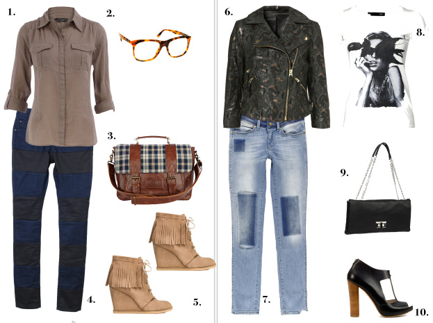 Koszula Dorothy Perkins 99 zł,  Okulary Ralph Lauren 480 zł, Torba River Island 119 zł, Spodnie Adidas 619 zł, Buty Zara 359 zł, Kurtka Topshop 799 zł,  Dżinsy Wrangler 349 zł, T-shirt Sesst 129 zł, Torebka Simple 400 zł, Buty Zara 199 zł