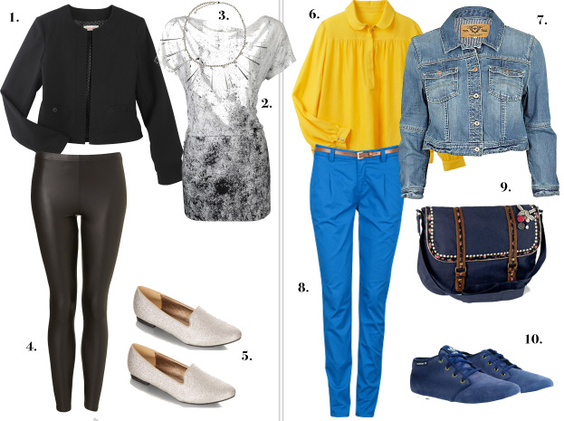 Marynarka Camaieu 169 zł, Tunika Solar 229 zł, Naszyjnik Accessorize 5 zł, Legginsy Topshop 99 zł, Buty Deezee.pl 89 zł, Koszula Camaieu 99 zł, Kurtka dżinsowa River Island 199 zł, Spodnie Cubus 99 zł, Torebka Accessorize 69 zł, Buty Adidas 329 zł