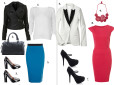 Kurtka Topshop 289 zł, Spódnica River Island 129 zł, Buty Deezee.pl 129 zł, Torba Mango 249 zł, Bluzka Camaieu 99 zł, Sukienka Topshop 249 zł, Marynarka H&M 199 zł, Buty Deezee.pl 109 zł, Naszyjnik Camaieu 39 zł