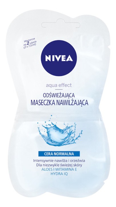 Aqua Effect, Nivea – maseczka nawilżająco-odświeżająca z wyciągiem z aloesu i witaminą E, 4,30 (2x75 ml)